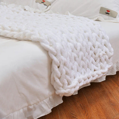 Cozy and plush chenille knit sofa blanket in various colors and sizes for living room or bedroom decor