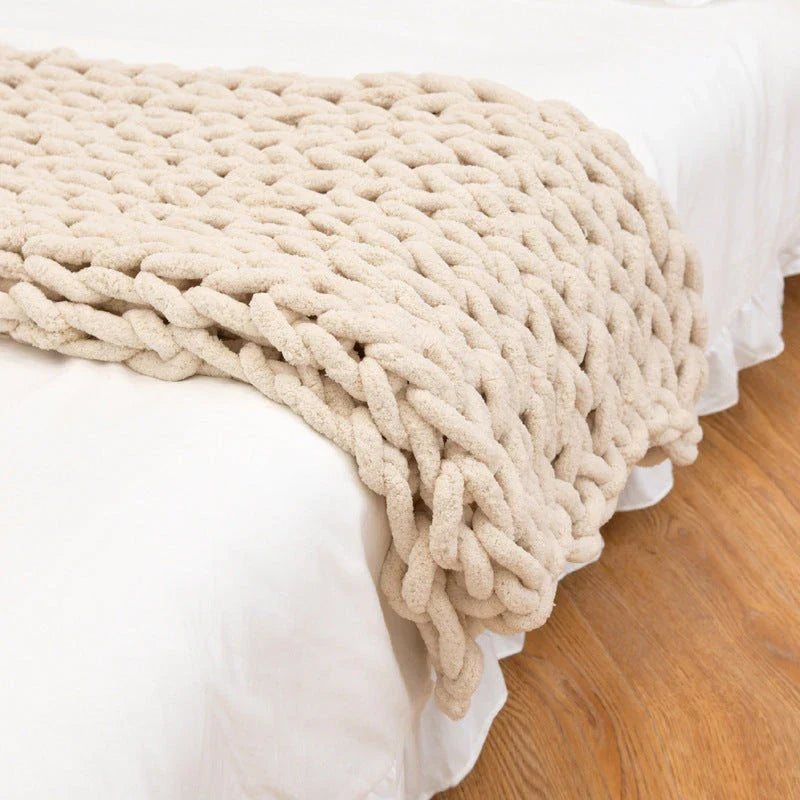Cozy and plush chenille knit sofa blanket in various colors and sizes for living room or bedroom decor