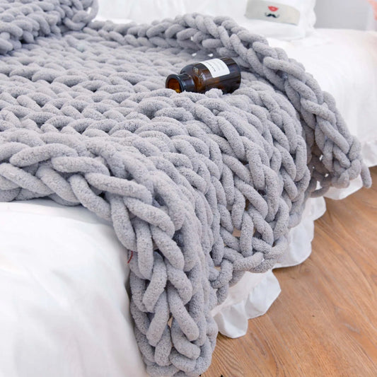 Cozy and plush chenille knit sofa blanket in various colors and sizes for living room or bedroom decor