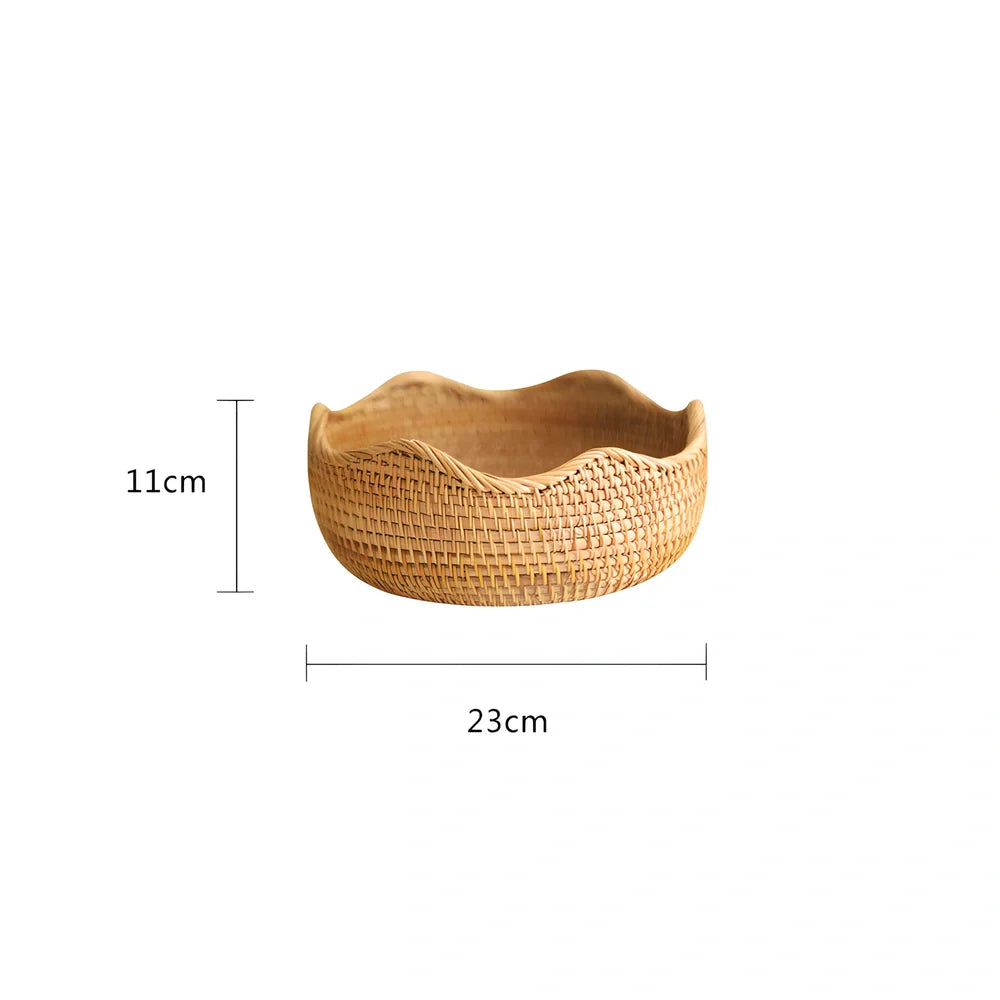 Hand-woven bamboo storage basket with natural weave pattern for fruit organisation