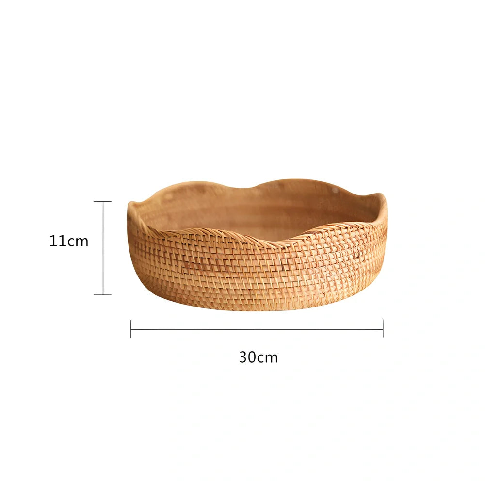 Hand-woven bamboo storage basket with natural weave pattern for fruit organisation