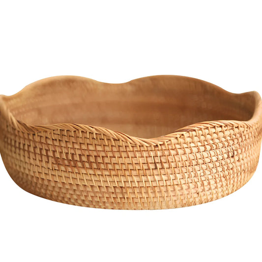 Hand-woven bamboo storage basket with natural weave pattern for fruit organisation