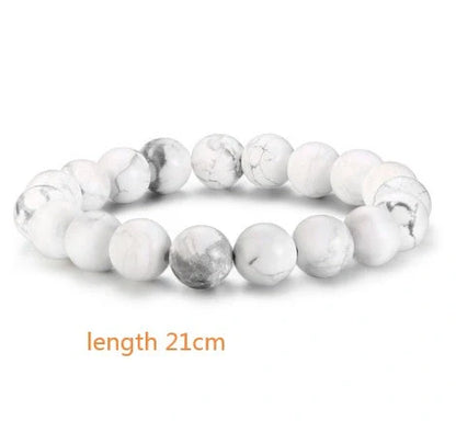 Natural Black Lava Rock and White Stone Stretch Bracelet with anti-fatigue benefits