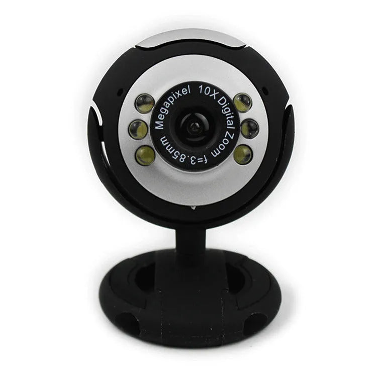 USB webcam with six white LED lights and manual focus for video calls on computer