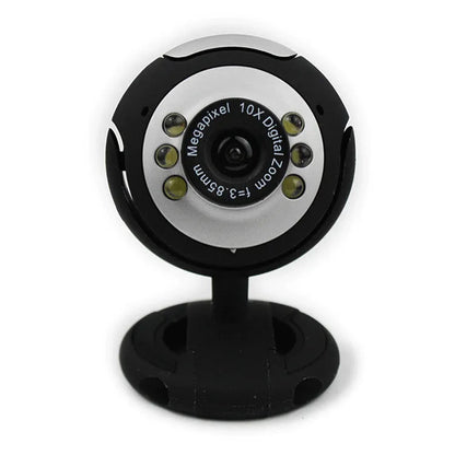 USB webcam with six white LED lights and manual focus for video calls on computer