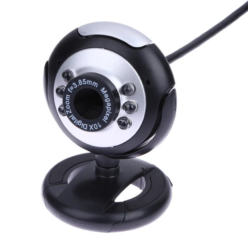 USB webcam with six white LED lights and manual focus for video calls on computer