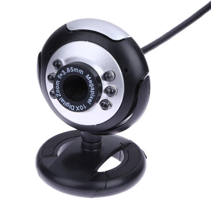 USB webcam with six white LED lights and manual focus for video calls on computer