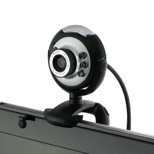 USB webcam with six white LED lights and manual focus for video calls on computer