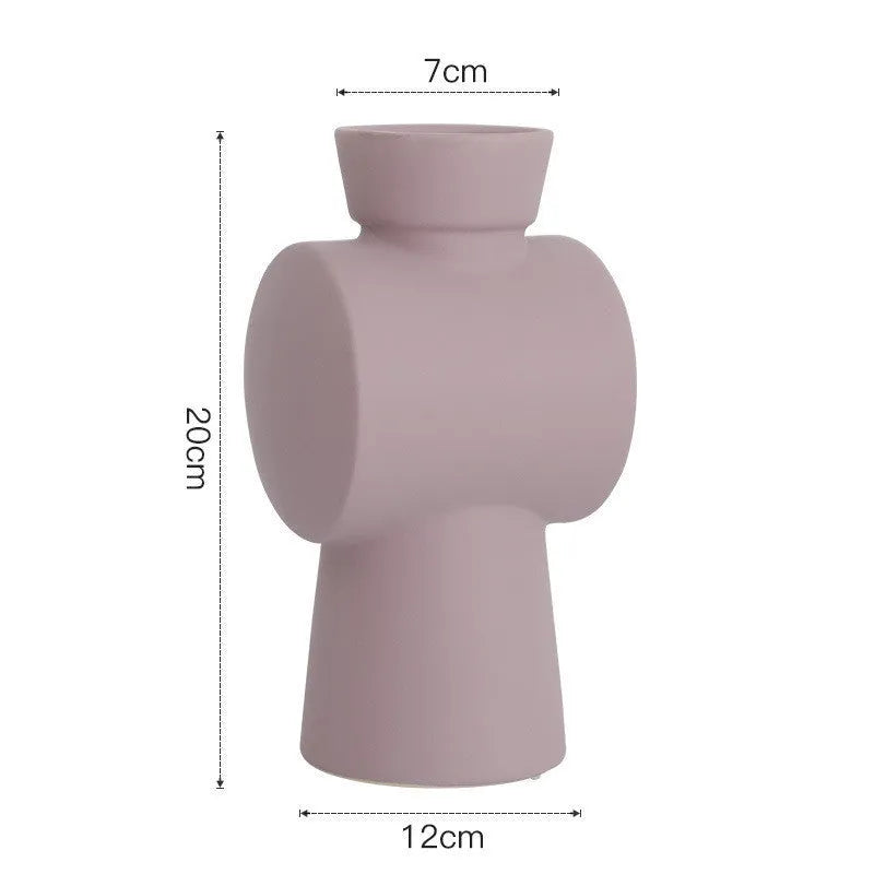 Nordic Morandi ceramic vase with hammer texture and colour glaze finish, 20cm height