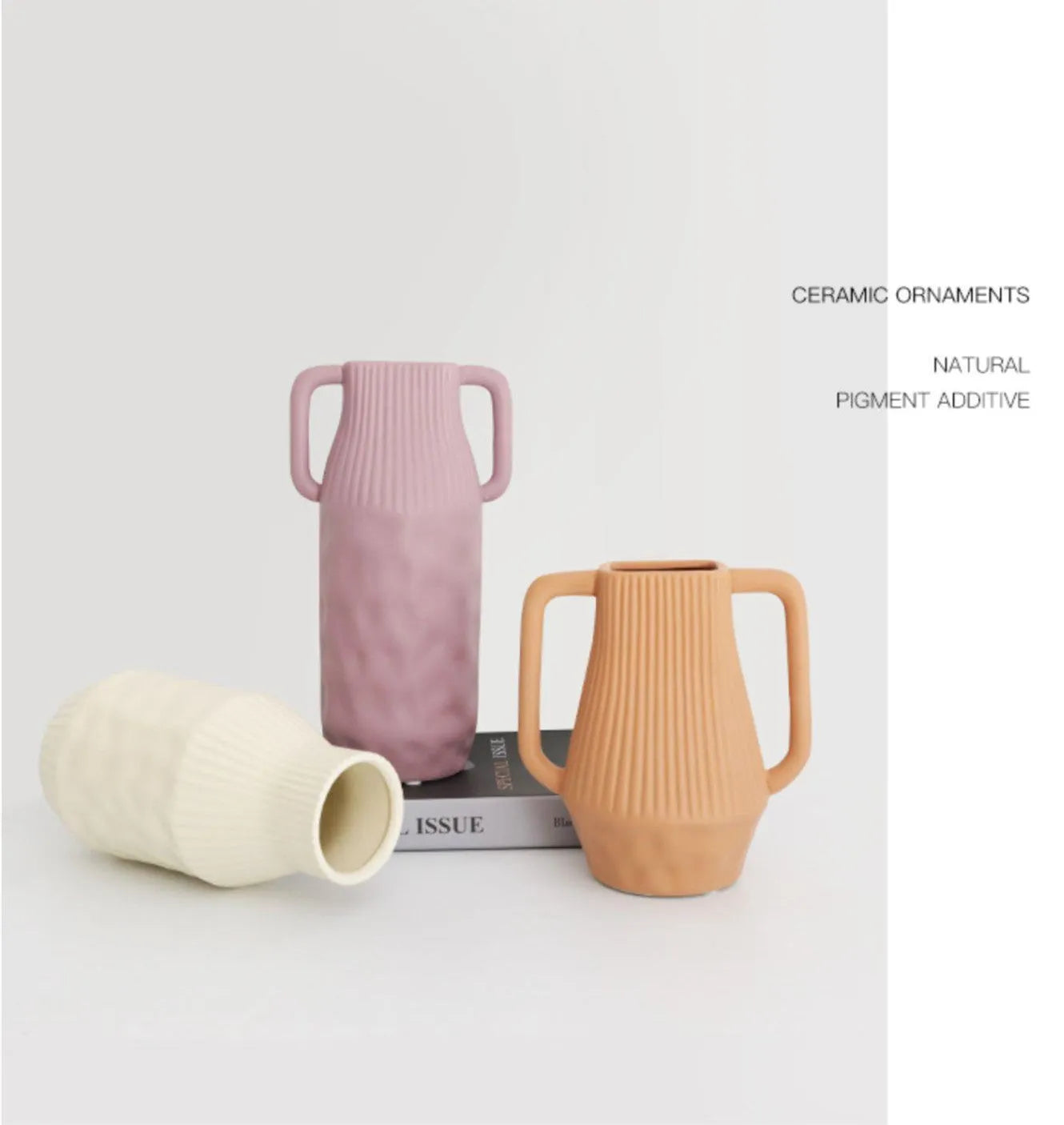 Nordic Morandi ceramic vase with hammer texture and colour glaze finish, 20cm height