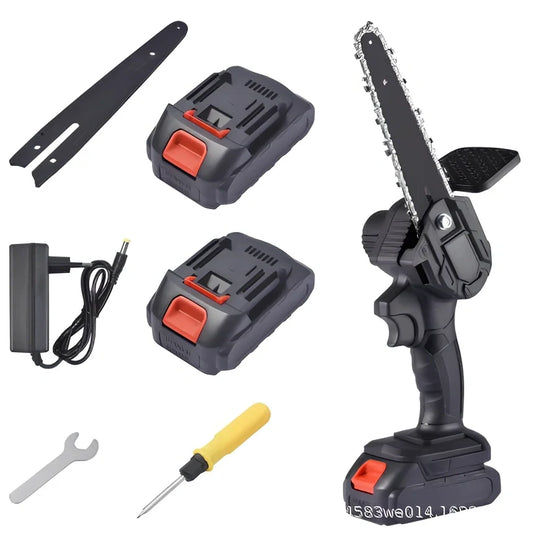 6-inch cordless electric chain saw with lithium battery and maintenance tools for garden cutting