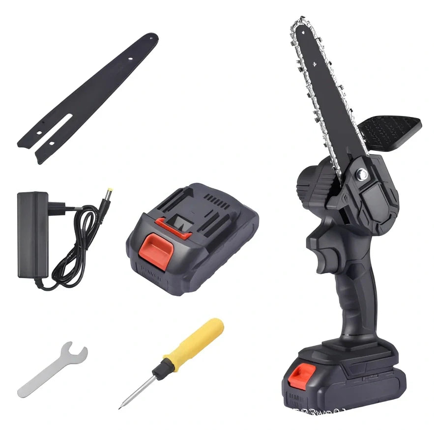 6-inch cordless electric chain saw with lithium battery and maintenance tools for garden cutting