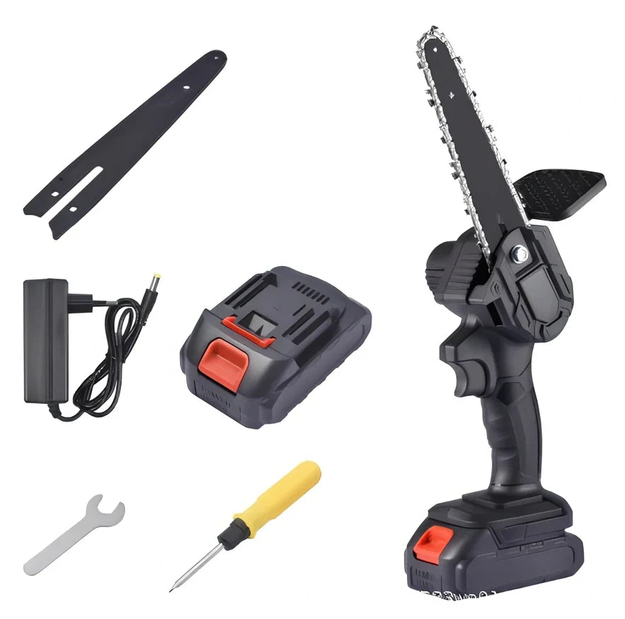 6-inch cordless electric chain saw with lithium battery and maintenance tools for garden cutting