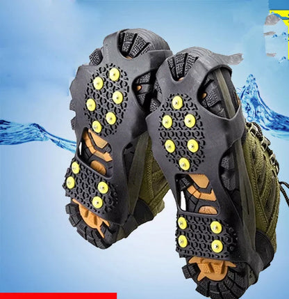 Outdoor hiking shoes spikes with ice chain anti-skid feature for slippery surfaces