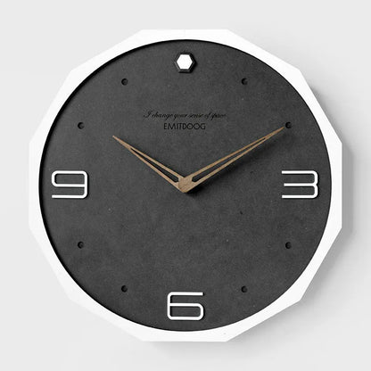 12 inch round Nordic style wall clock with perforated design in walnut and white finish