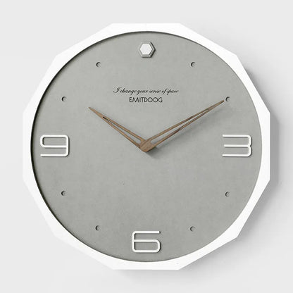 12 inch round Nordic style wall clock with perforated design in walnut and white finish