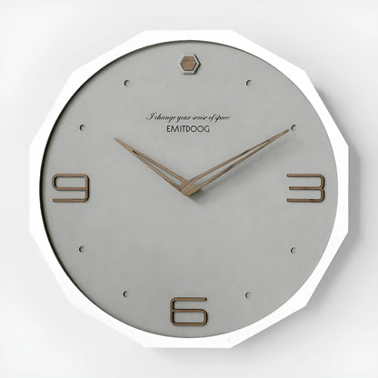 12 inch round Nordic style wall clock with perforated design in walnut and white finish
