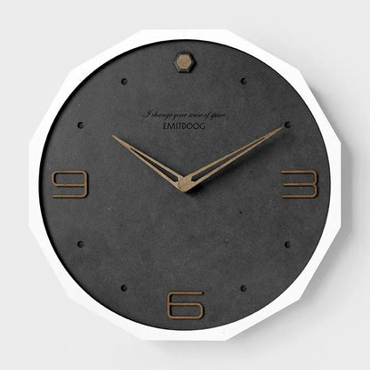 12 inch round Nordic style wall clock with perforated design in walnut and white finish