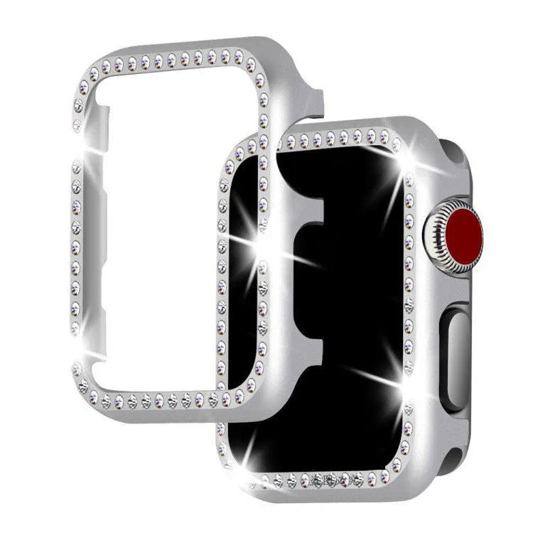 Aluminium alloy diamond protective case frame for Apple Watch in silver, black, rose gold, rose pink or gold