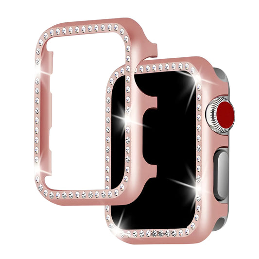 Aluminium alloy diamond protective case frame for Apple Watch in silver, black, rose gold, rose pink or gold