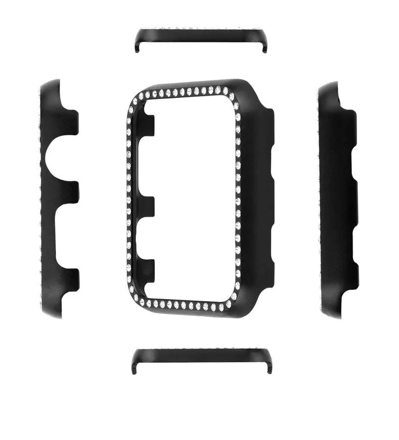 Apple Watch aluminium alloy diamond protective case frame compatible with 38mm 40mm 42mm 44mm sizes in silver black rose gold rose pink gold colour options