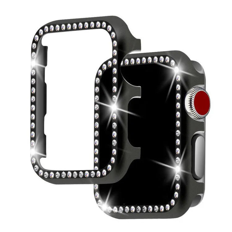 Aluminium alloy diamond protective case frame for Apple Watch in silver, black, rose gold, rose pink or gold