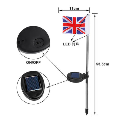 Solar LED flag light for garden decoration with American flag design on waterproof fabric
