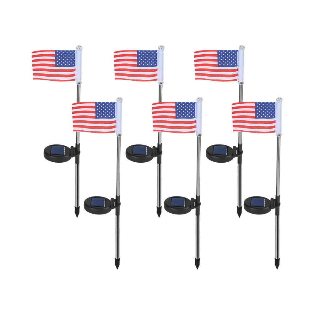 Solar LED flag light for garden decoration with American flag design on waterproof fabric