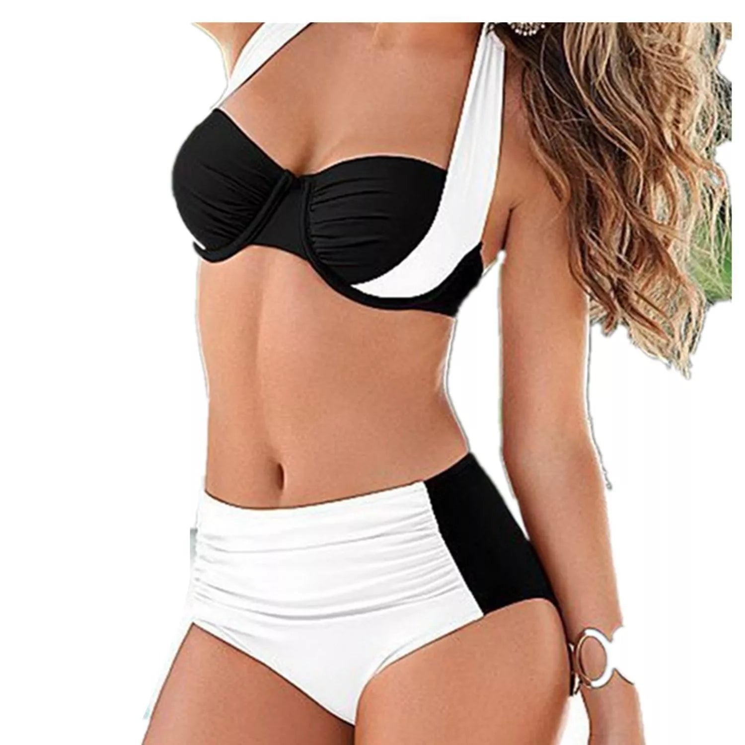 Women's high waist halter bikini swimwear with steel support in various colors