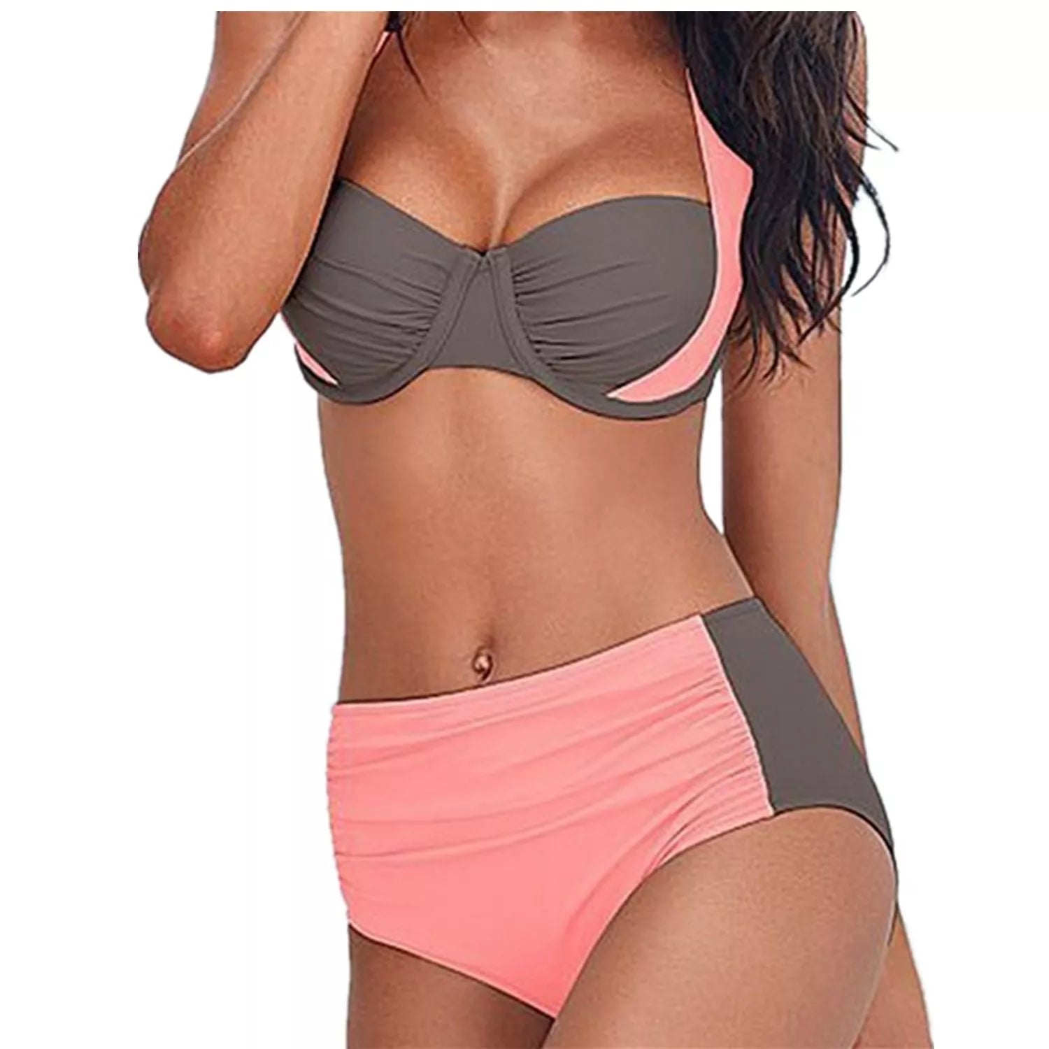 Women's high waist halter bikini swimwear with steel support in various colors