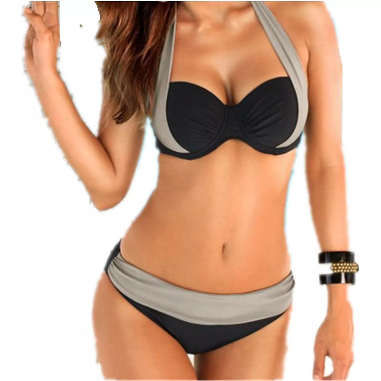 Women's high waist halter bikini swimwear with steel support in various colors