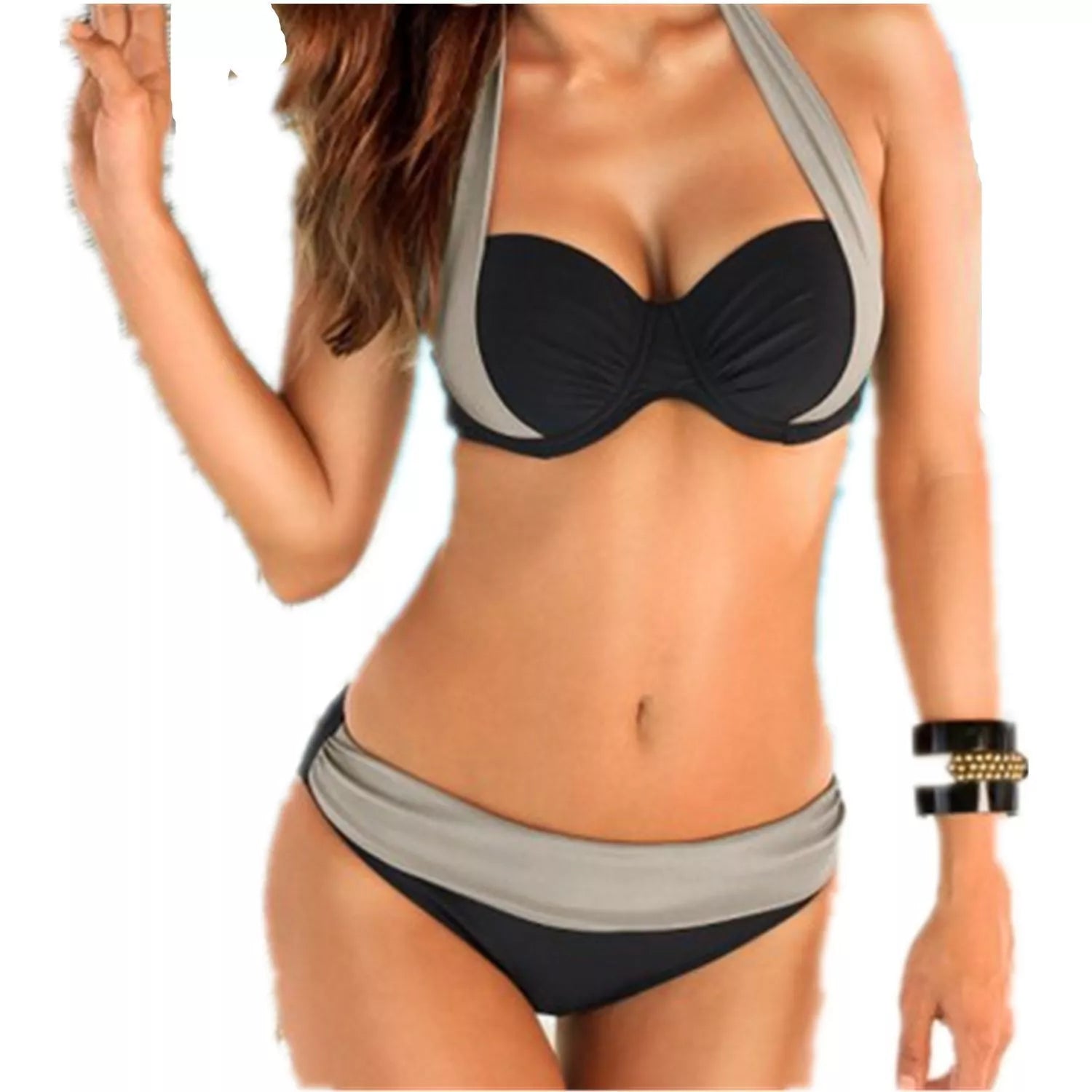 Women's high waist halter bikini swimwear with steel support in various colors