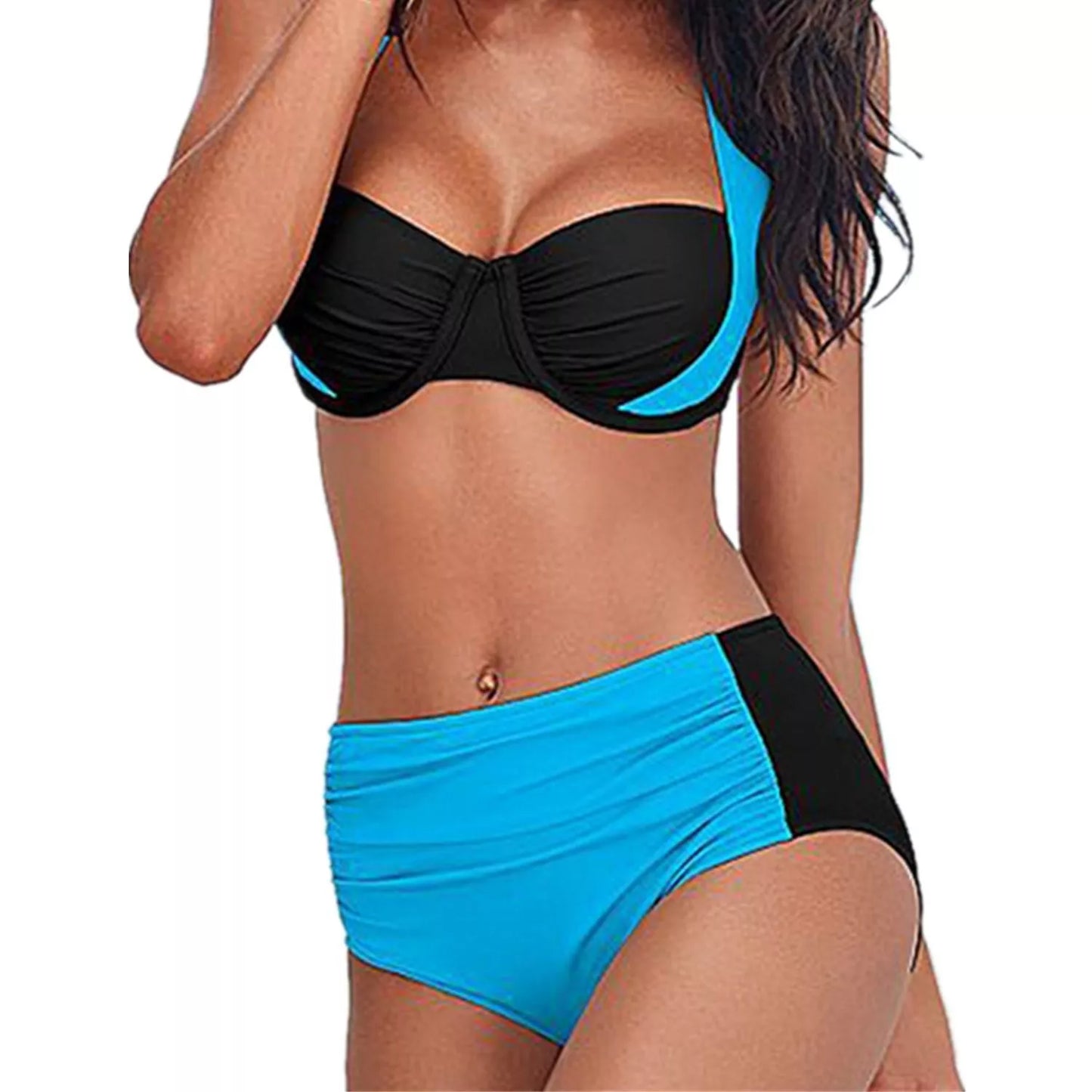 Women's high waist halter bikini swimwear with steel support in various colors