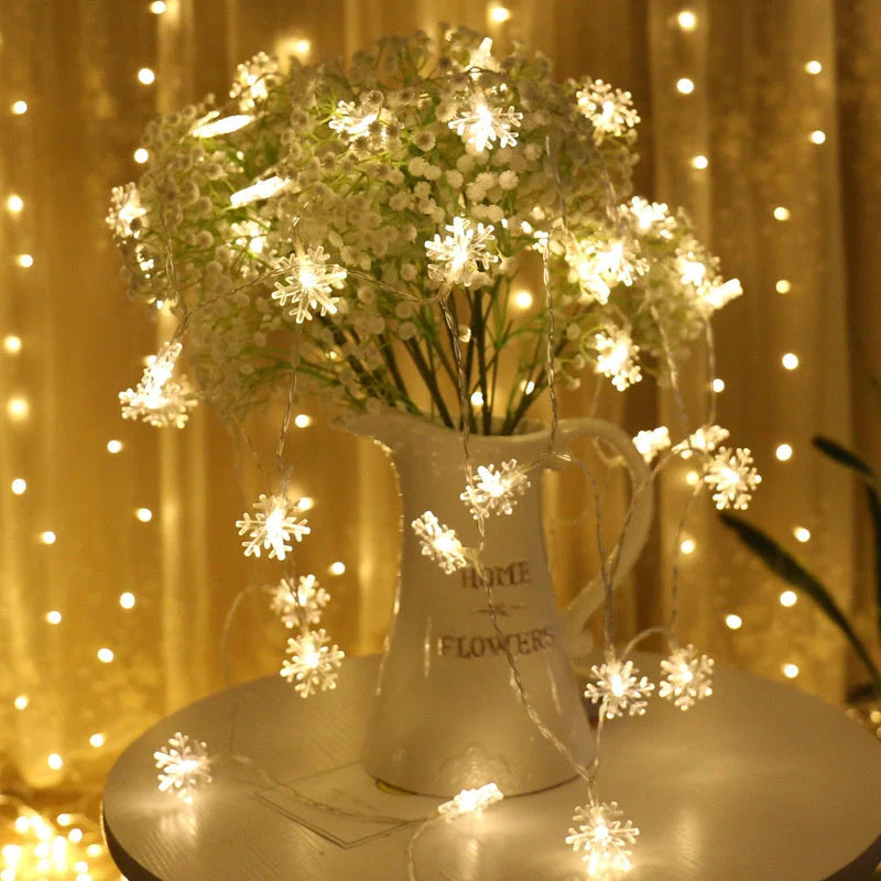Snowflake string light garlands for Christmas tree and home winter decor
