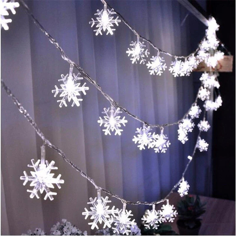 Snowflake string light garlands for Christmas tree and home winter decor