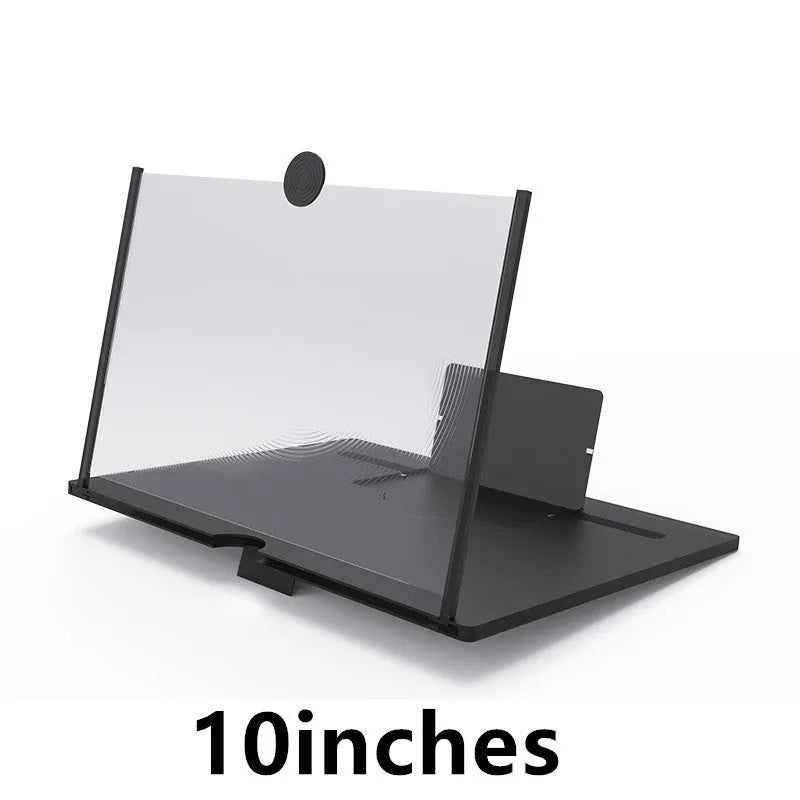 12-inch wood grain screen amplifier folding bracket showing black colour option with dimensions