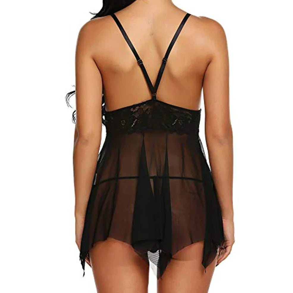 Red lace mesh lingerie set with 99% spandex composition showing stretch detail