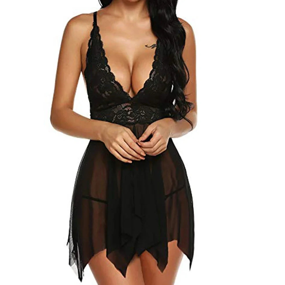 Red lace mesh lingerie set with 99% spandex composition showing stretch detail