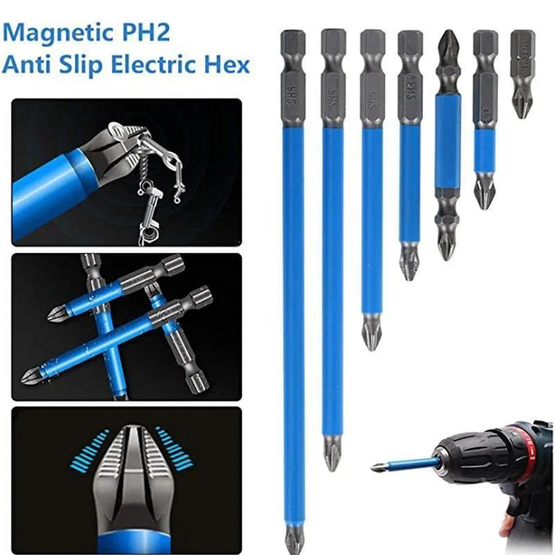 7-Piece PH2 Anti-Slip Magnetic Cross Electric Drill Bits Set in silver