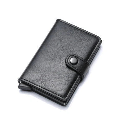 Men's RFID-blocking vintage wallet with aluminum purse and leather cover