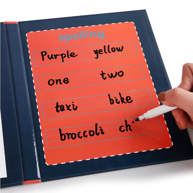 Magnetic spelling and letter learning kit with wooden construction and colorful magnetic pieces for young students