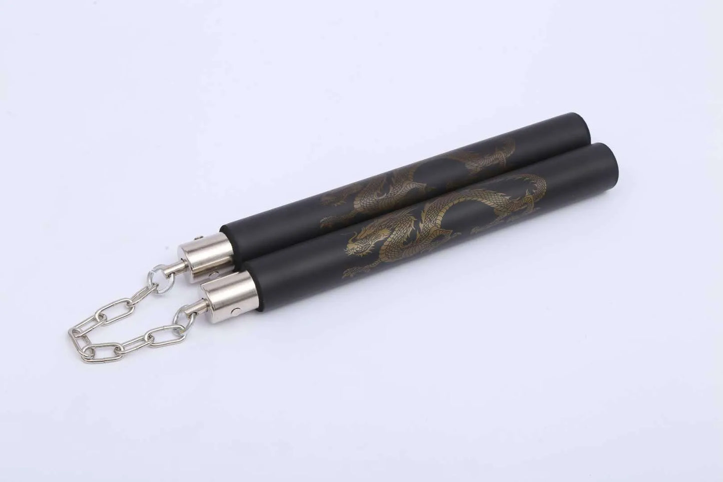 Red sponge nunchaku with EVA padding on 28cm sticks connected by 16cm iron chain for martial arts training