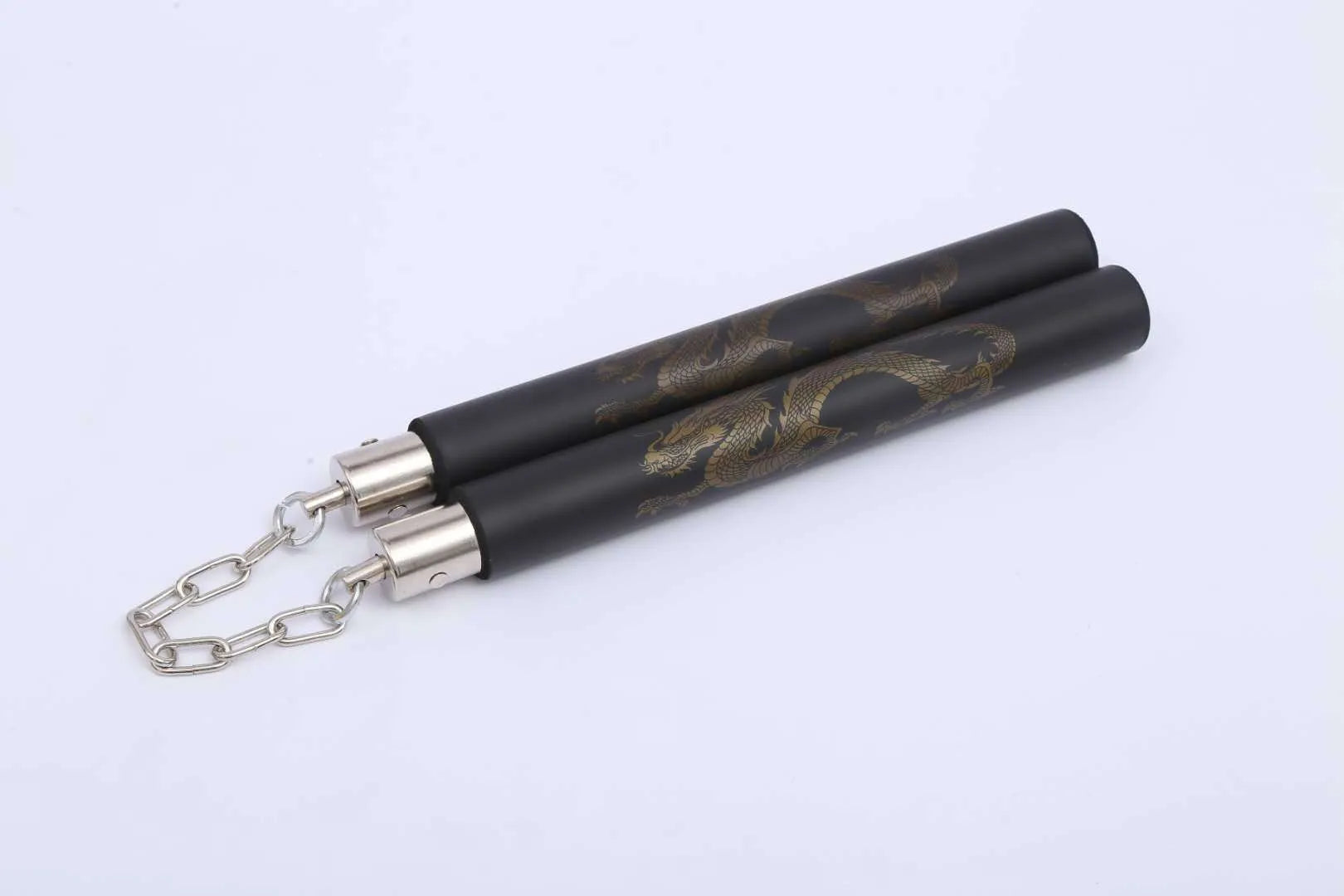 Red sponge nunchaku with EVA padding on 28cm sticks connected by 16cm iron chain for martial arts training