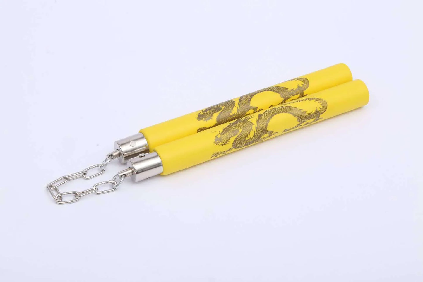 Red sponge nunchaku with EVA padding on 28cm sticks connected by 16cm iron chain for martial arts training