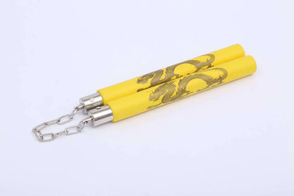 Red sponge nunchaku with EVA padding on 28cm sticks connected by 16cm iron chain for martial arts training