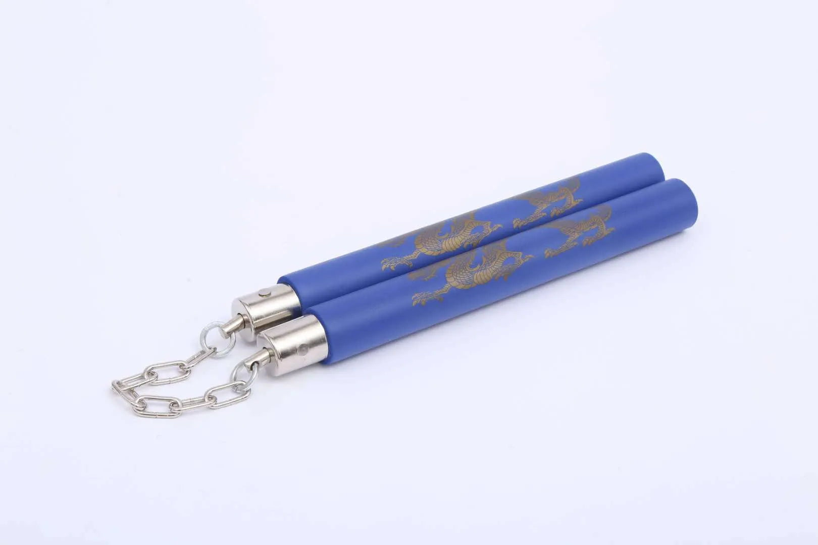Red sponge nunchaku with EVA padding on 28cm sticks connected by 16cm iron chain for martial arts training