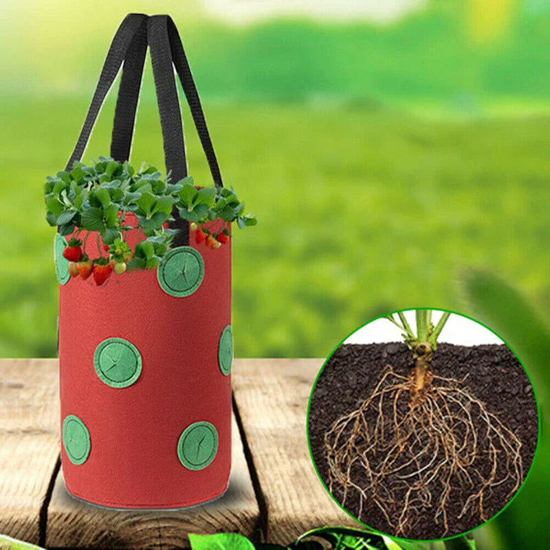 Breathable fabric vertical planter bag with 13 holes for easy plant monitoring and harvesting