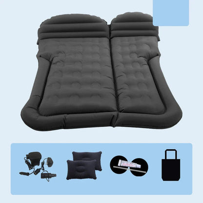 Premium inflatable car mattress with soft flocking material, compact folding design, and on-board electric pump for comfortable napping and relaxation during road trips and outdoor adventures.