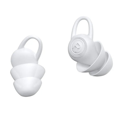 A single pair of white soft silicone ear plugs on a clean background.