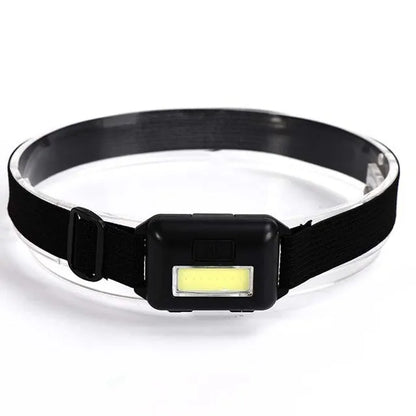 Outdoor Mini COB LED Headlight in blue, black, or red with polyester strap and 3W bulb for hands-free lighting